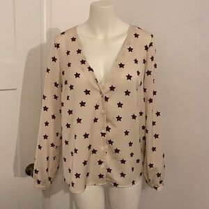 by the way. size Medium Business Casual Novelty Print Star Print Button Blouse